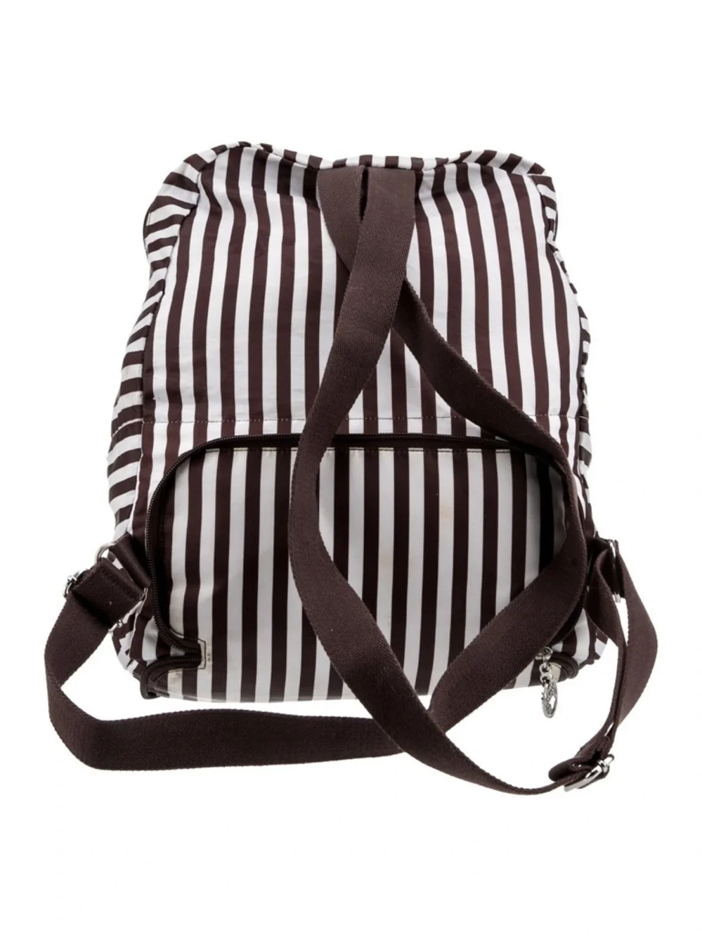 Henri Bendel Centennial Stripe packable backpack lightweight brown white nylon